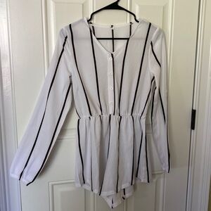 White with black stripes romper